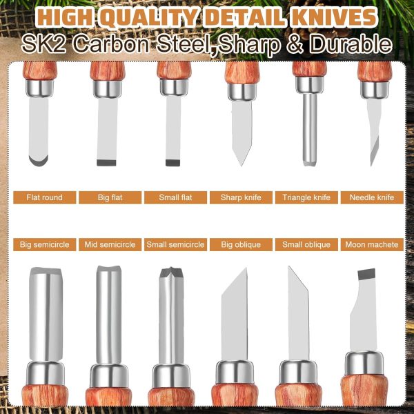 30 Pcs Wood Carving Tools Whittling Kit Include Hand Carving Knife Set Wood Blocks Cut Resistant Gloves Sawdust Brush Sharpening Stone Polishing Wax Sharpening Leather Storage Bag for Beginners - Image 3