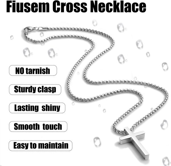 Cross Necklace for Men, Silver/Gold/Black Mens Cross Necklaces with 2.5mm Cross Chain and Stainless Steel Cross Pendant, Box Chain 16-24 Inch - Image 4