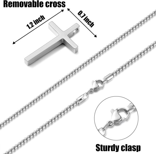 Cross Necklace for Men, Silver/Gold/Black Mens Cross Necklaces with 2.5mm Cross Chain and Stainless Steel Cross Pendant, Box Chain 16-24 Inch - Image 5