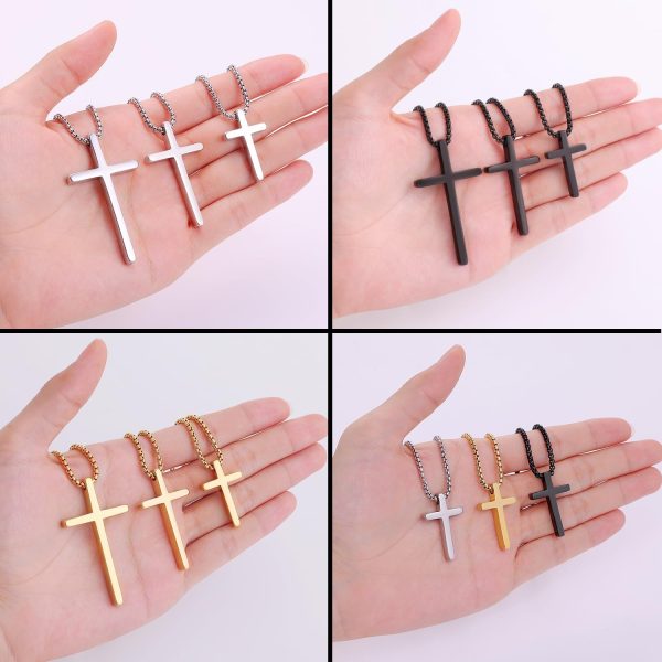 Cross Necklace for Men, Silver/Gold/Black Mens Cross Necklaces with 2.5mm Cross Chain and Stainless Steel Cross Pendant, Box Chain 16-24 Inch - Image 7