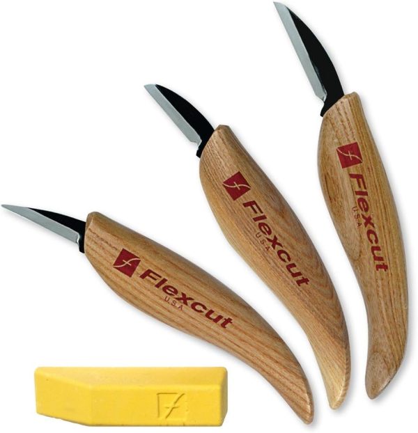 Flexcut Starter 3 Knife Set KN500 | 1095 High Carbon Steel Blades and Ergonomic Ash Wood Handles | Wood Carving Knife Set of 3 | Wood Carving Tools for Beginners and Hobbyists - Image 2