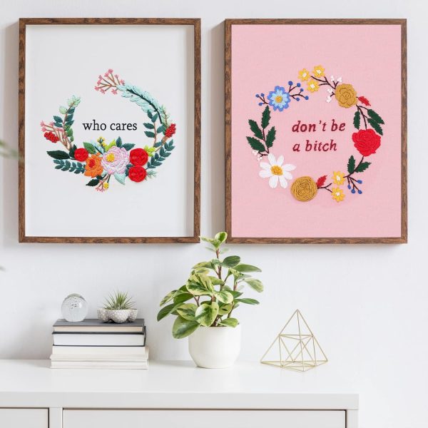 Nuberlic 2 Sets Funny Embroidery Kit with Stamped Floral Pattern for Beginners Adults Simple Cross Stitch Kits Include Needlepoint Cloth Hoops Needles Threads - Image 6