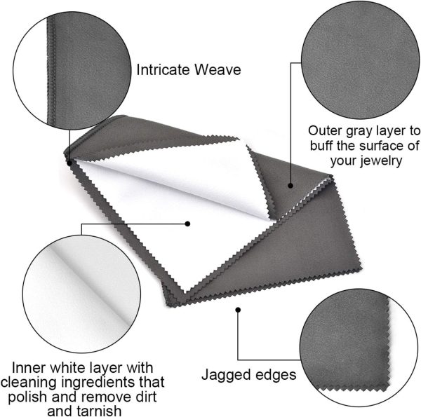 SEVENWELL 2pcs Jewelry Polishing Cleaning Cloth Large 10'' x 12'' for Sterling Silver Jewelry Gold, Diamond, Platinum, Precious Stones, Coins (Gray) - Image 2
