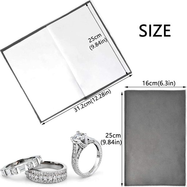 SEVENWELL 2pcs Jewelry Polishing Cleaning Cloth Large 10'' x 12'' for Sterling Silver Jewelry Gold, Diamond, Platinum, Precious Stones, Coins (Gray) - Image 4