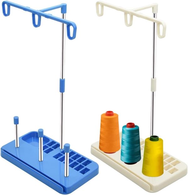 Vuzvuv 2 Pack Thread Holders - Organizer for Embroidery & Sewing Machines, Holds 3 Spools, Suitable for Beginners & Adults, White-Blue