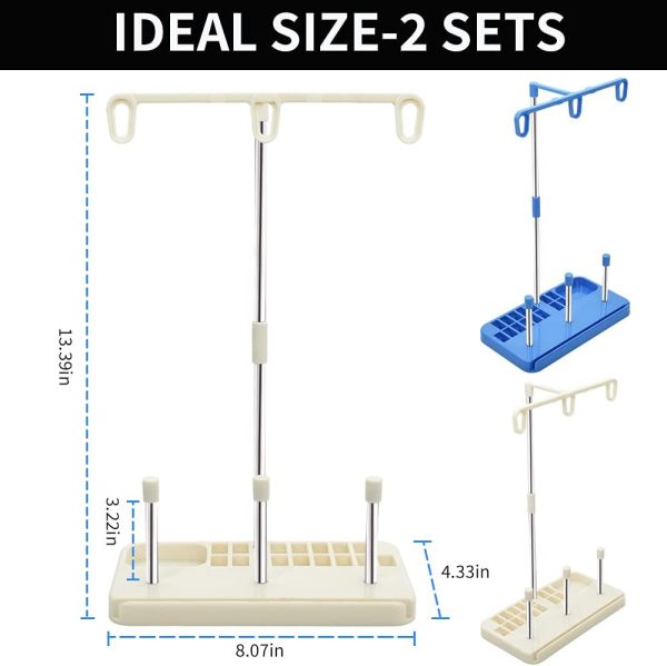 Vuzvuv 2 Pack Thread Holders - Organizer for Embroidery & Sewing Machines, Holds 3 Spools, Suitable for Beginners & Adults, White-Blue - Image 2